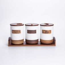 Набір порцелянових банок для сипучих 3 шт по 800 мл з кришками Бежевий HP-26-1BE (23602)