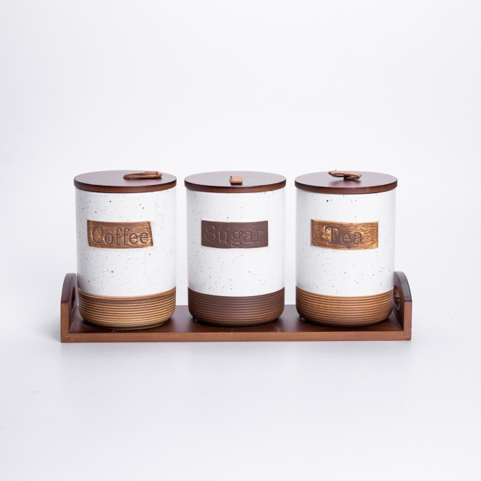 Набір порцелянових банок для сипучих 3 шт по 800 мл з кришками Бежевий HP-26-1BE (23602)