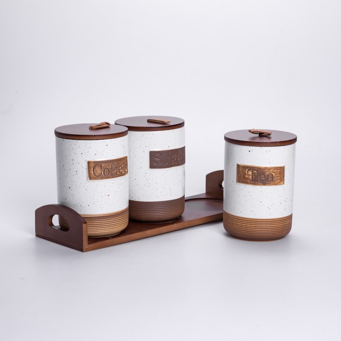 Набір порцелянових банок для сипучих 3 шт по 800 мл з кришками Бежевий HP-26-1BE (23602)