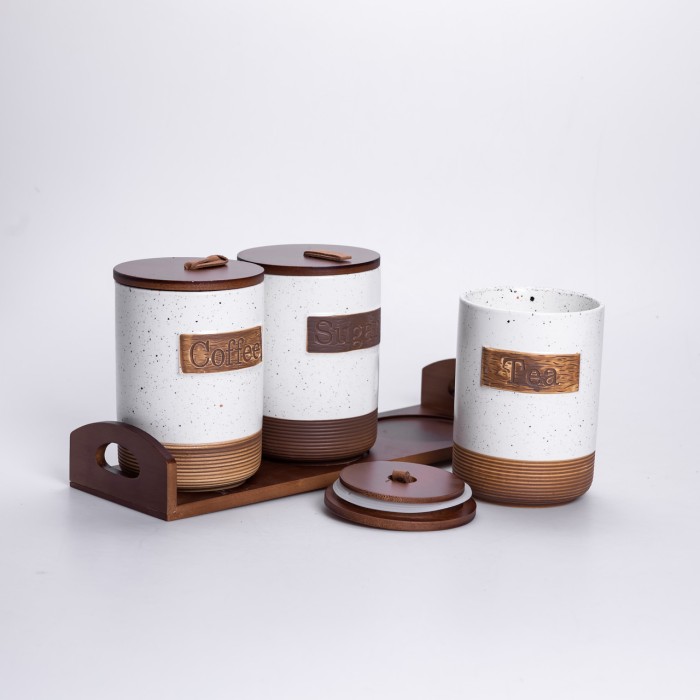 Набір порцелянових банок для сипучих 3 шт по 800 мл з кришками Бежевий HP-26-1BE (23602)