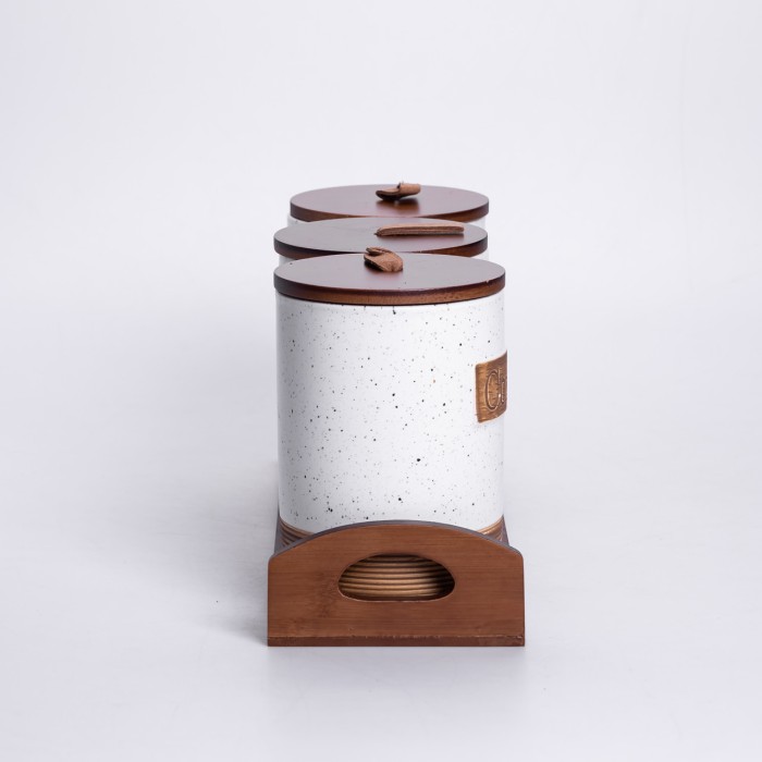 Набір порцелянових банок для сипучих 3 шт по 800 мл з кришками Бежевий HP-26-1BE (23602)