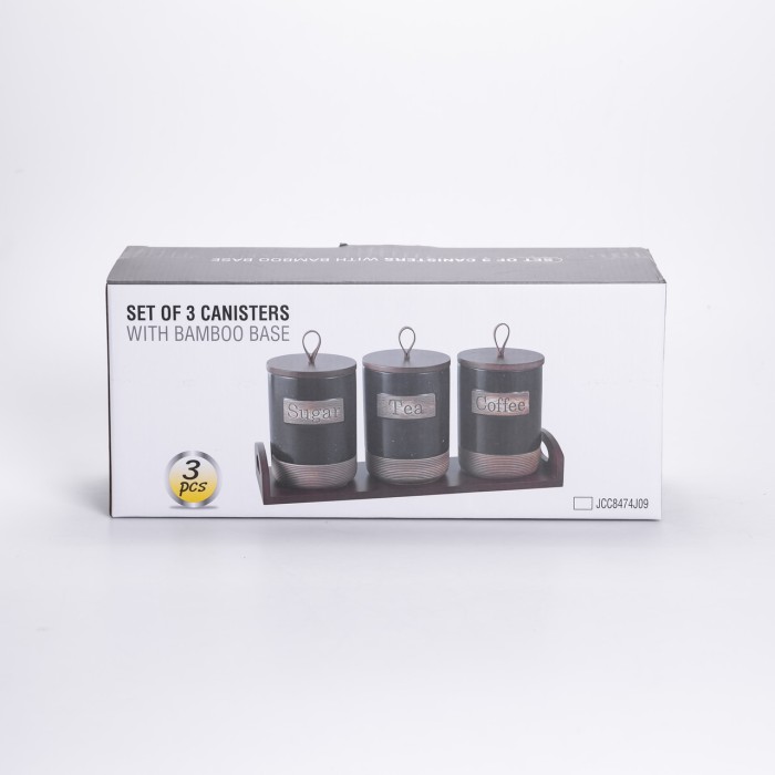 Набір порцелянових банок для сипучих 3 шт по 800 мл з кришками Бежевий HP-26-1BE (23602)