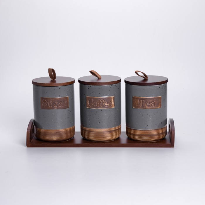 Набір порцелянових банок для сипучих 3 шт по 800 мл з кришками Сірий HP-26-1G (41524)