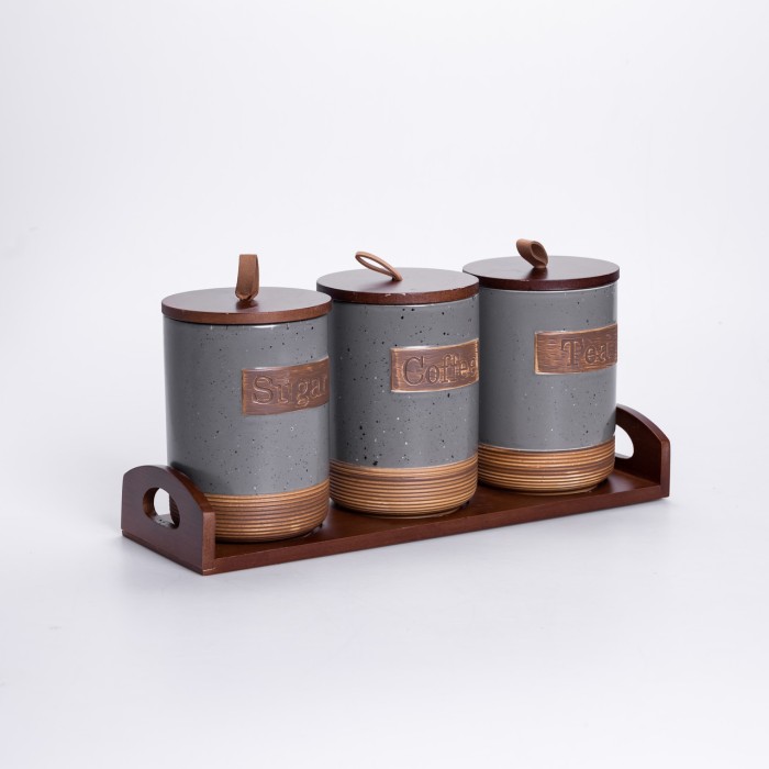 Набір порцелянових банок для сипучих 3 шт по 800 мл з кришками Сірий HP-26-1G (41524)