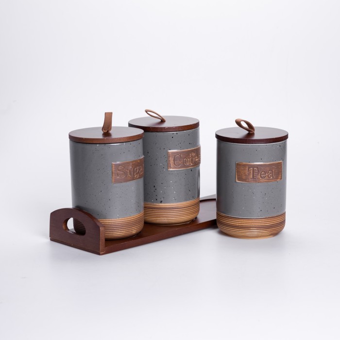 Набір порцелянових банок для сипучих 3 шт по 800 мл з кришками Сірий HP-26-1G (41524)