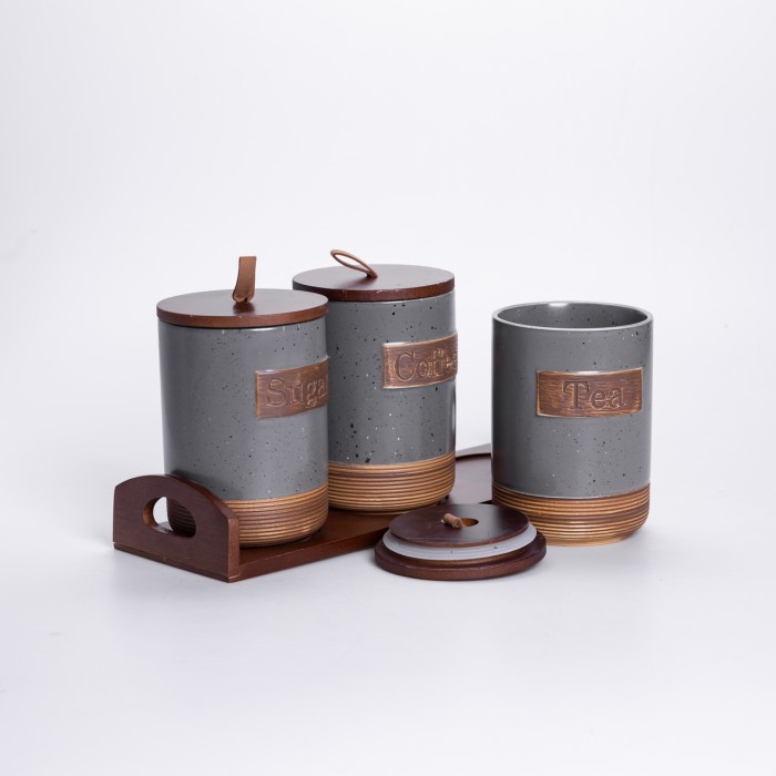 Набір порцелянових банок для сипучих 3 шт по 800 мл з кришками Сірий HP-26-1G (41524)