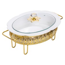 Настільна мармітниця 32×23×14 (см) порцелянова 1.2 (л) на металевій підставці HP-26-8 (49227)