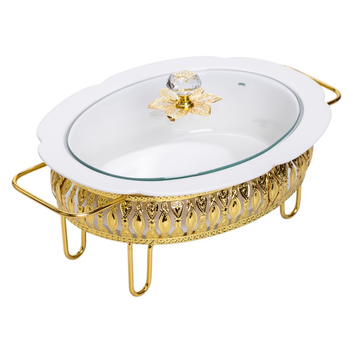 Настільна мармітниця 32×23×14 (см) порцелянова 1.2 (л) на металевій підставці HP-26-8 (49227)