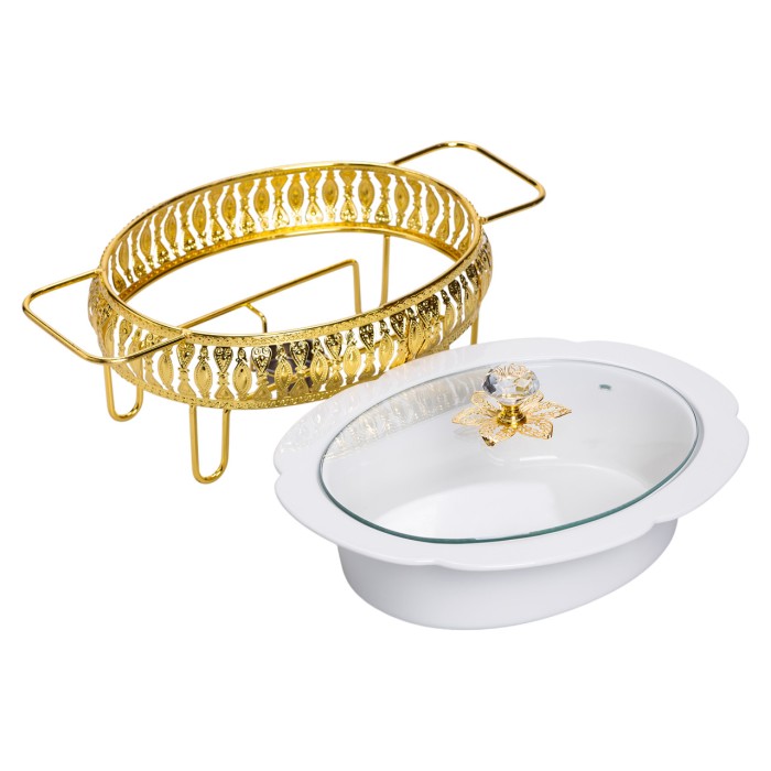 Настільна мармітниця 32×23×14 (см) порцелянова 1.2 (л) на металевій підставці HP-26-8 (49227)