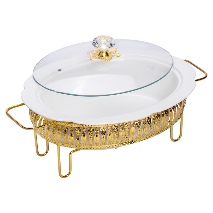 Настільна мармітниця 37×26×17 (см) порцелянова 2 (л) на металевій підставці HP-26-9 (85887)