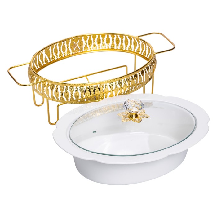 Настільна мармітниця 37×26×17 (см) порцелянова 2 (л) на металевій підставці HP-26-9 (85887)