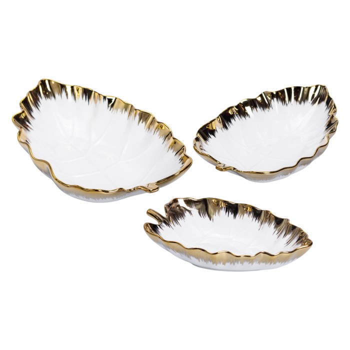 Набір порцелянових страв для сервірування столу 3 (шт) у формі листа Золотистий HP-26-10 (83753)