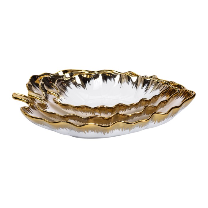 Набір порцелянових страв для сервірування столу 3 (шт) у формі листа Золотистий HP-26-10 (83753)