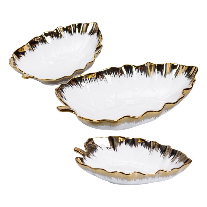 Набір порцелянових страв для сервірування столу 3 (шт) у формі листа Золотистий HP-26-10 (83753)