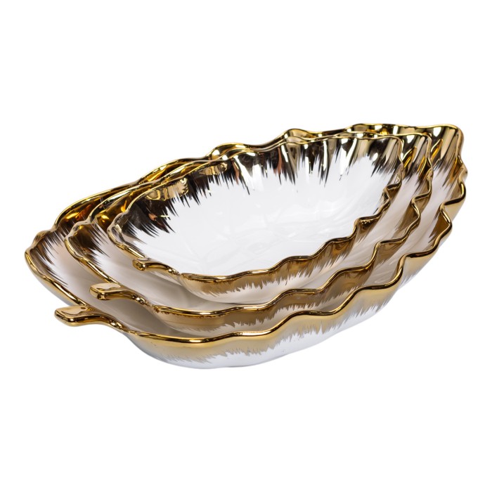 Набір порцелянових страв для сервірування столу 3 (шт) у формі листа Золотистий HP-26-10 (83753)