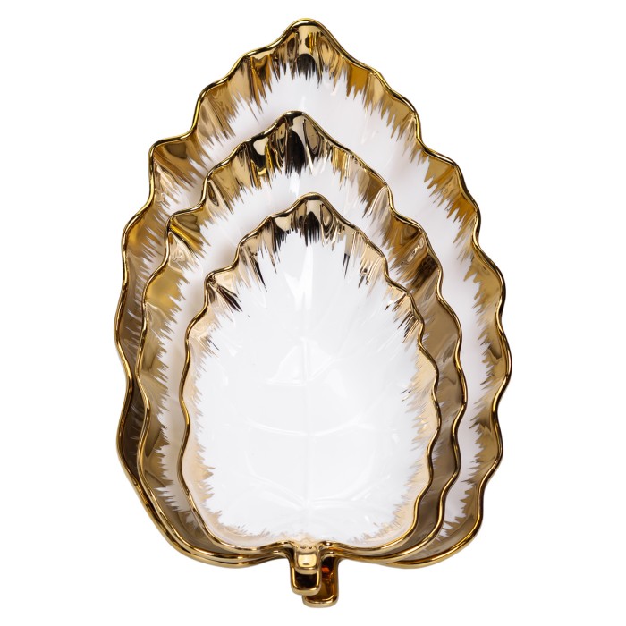 Набір порцелянових страв для сервірування столу 3 (шт) у формі листа Золотистий HP-26-10 (83753)