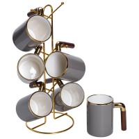 Набір чашок на металевій підставці 6 (шт) по 400 (мл) Сірий HP-26-12 (48115)