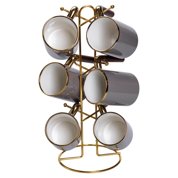 Набір чашок на металевій підставці 6 (шт) по 400 (мл) Сірий HP-26-12 (48115)