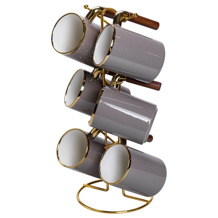 Набір чашок на металевій підставці 6 (шт) по 400 (мл) Сірий HP-26-12 (48115)