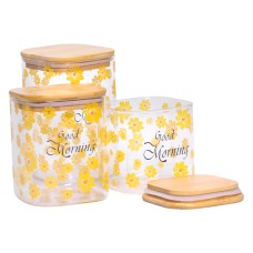 Банки для сипучих продуктів набір з 3 шт з бамбуковими кришками 700 (мл), 900 (мл), 1.2 (л) HP-33-3 (72160)