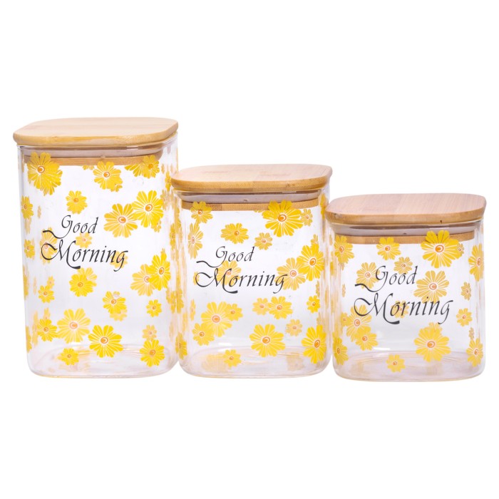 Банки для сипучих продуктів набір з 3 шт з бамбуковими кришками 700 (мл), 900 (мл), 1.2 (л) HP-33-3 (72160)