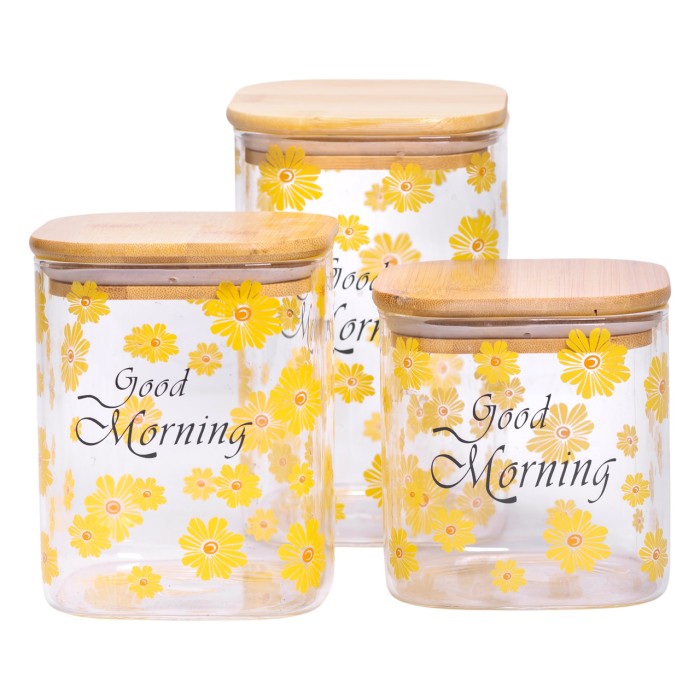 Банки для сипучих продуктів набір з 3 шт з бамбуковими кришками 700 (мл), 900 (мл), 1.2 (л) HP-33-3 (72160)