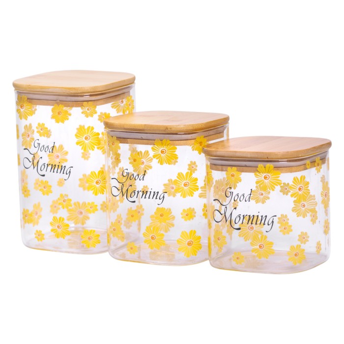 Банки для сипучих продуктів набір з 3 шт з бамбуковими кришками 700 (мл), 900 (мл), 1.2 (л) HP-33-3 (72160)