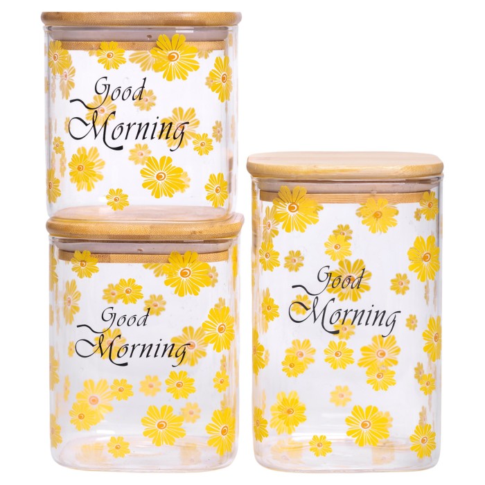 Банки для сипучих продуктів набір з 3 шт з бамбуковими кришками 700 (мл), 900 (мл), 1.2 (л) HP-33-3 (72160)