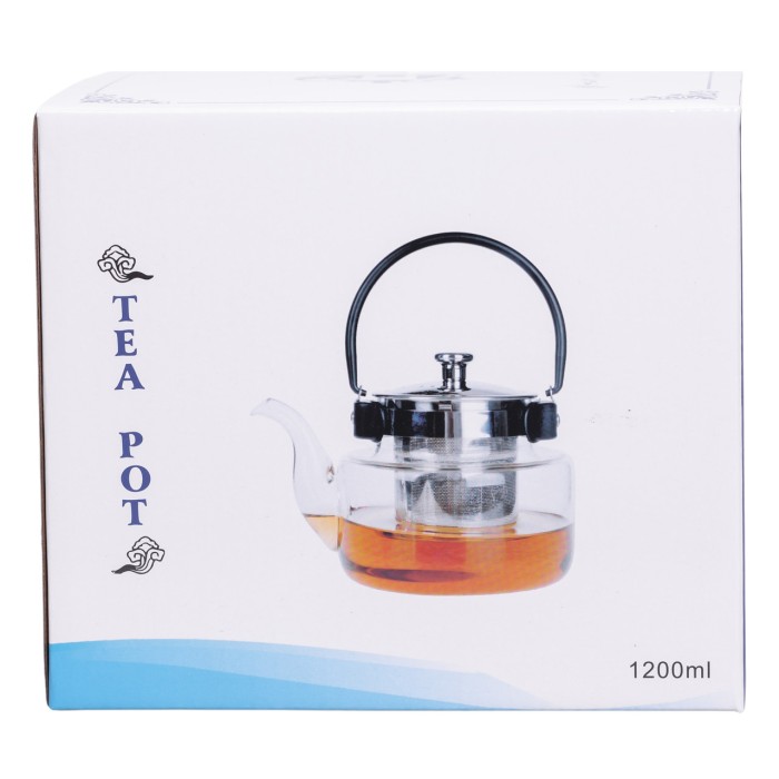 Заварник скляний чайник 1.1 л з ручкою і фільтром прозорий HP-33-4 (49786)