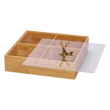 Менажниця дерев'яна на 4 секції з кришкою квадратна HB-40-1 (35879)