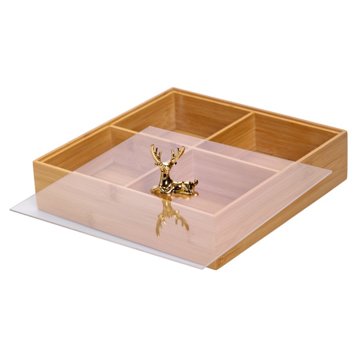 Менажниця дерев'яна на 4 секції з кришкою квадратна HB-40-1 (35879)