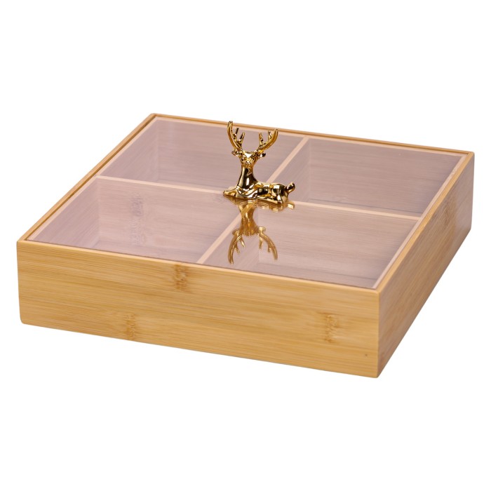 Менажниця дерев'яна на 4 секції з кришкою квадратна HB-40-1 (35879)