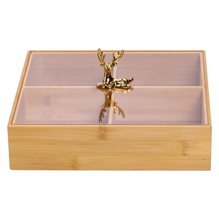 Менажниця дерев'яна на 4 секції з кришкою квадратна HB-40-1 (35879)