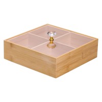 Менажниця дерев'яна на 4 секції з кришкою для закусок 22×22×8 (см) квадратна HB-40-2 (80573)
