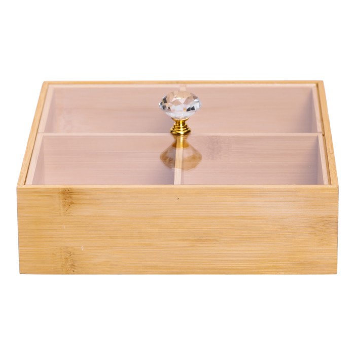 Менажниця дерев'яна на 4 секції з кришкою для закусок 22×22×8 (см) квадратна HB-40-2 (80573)