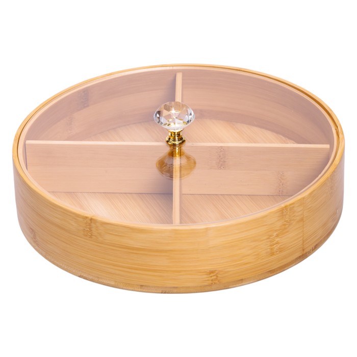 Менужниця дерев'яна на 4 секції з кришкою для закусок Ø25 (см) кругла HB-40-3 (67545)