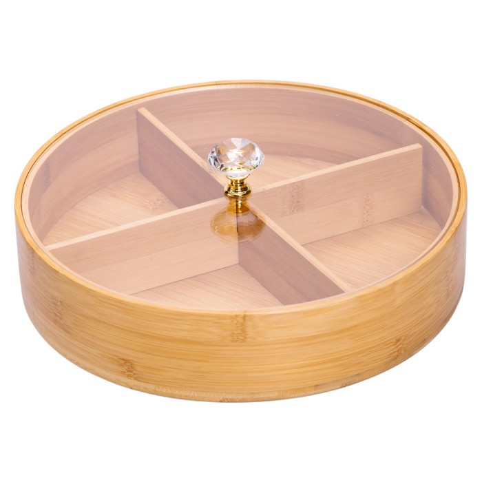 Менужниця дерев'яна на 4 секції з кришкою для закусок Ø25 (см) кругла HB-40-3 (67545)