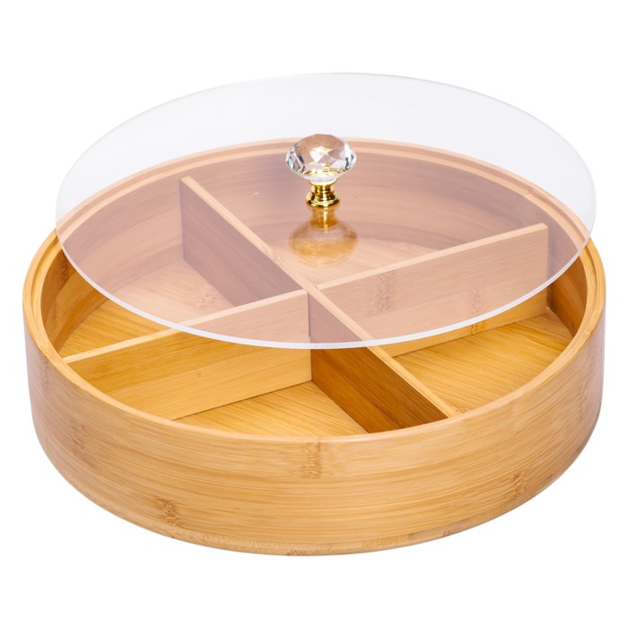 Менужниця дерев'яна на 4 секції з кришкою для закусок Ø25 (см) кругла HB-40-3 (67545)