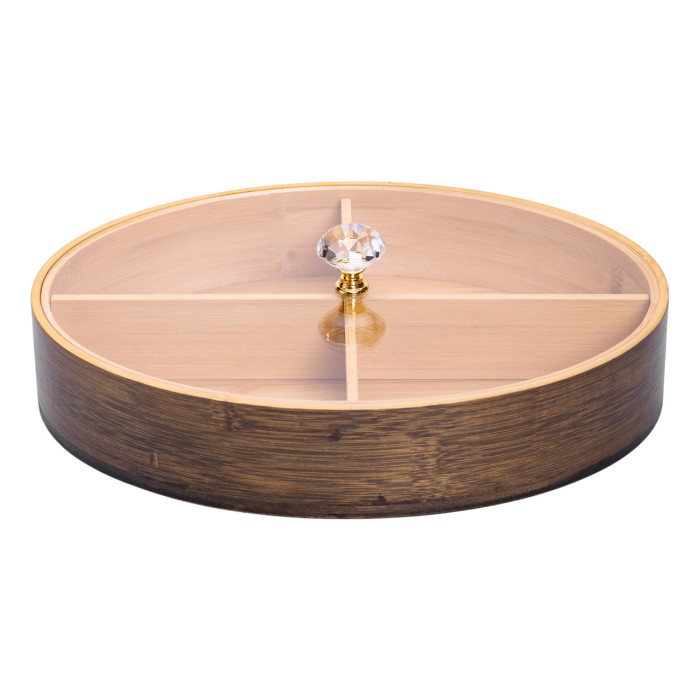 Менажниця дерев'яна на 4 секції зі скляною кришкою для закусок овальна HB-40-8 (31582)