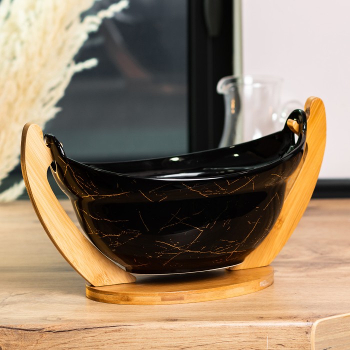 Фруктовниця керамічна 32 x 18,5 x 18 см з бамбуковою підставкою (17408)