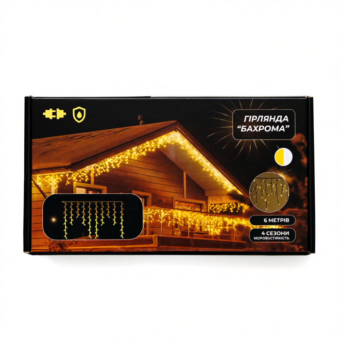 Новорічна гірлянда вулична Бахрома 6 м 105 LED чорний провід Жовтий 6МBY (28700)