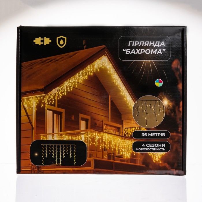 Новорічна гірлянда вулична Бахрома 36 м 600 LED чорний провід Мультиколор 36МBML (10547)