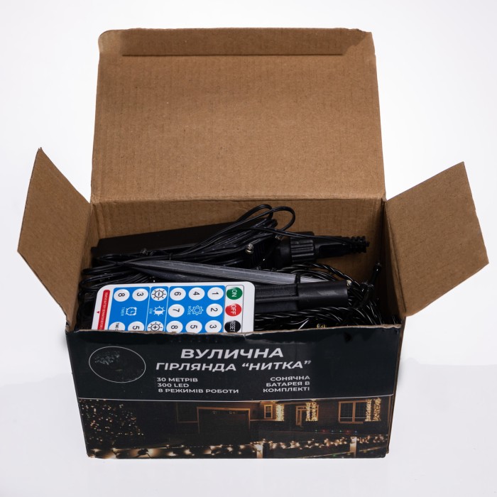 Новорічна гірлянда вулична 30 м 300 LED з сонячною батареєю чорний провід Жовтий SB300L30MBY (58581)