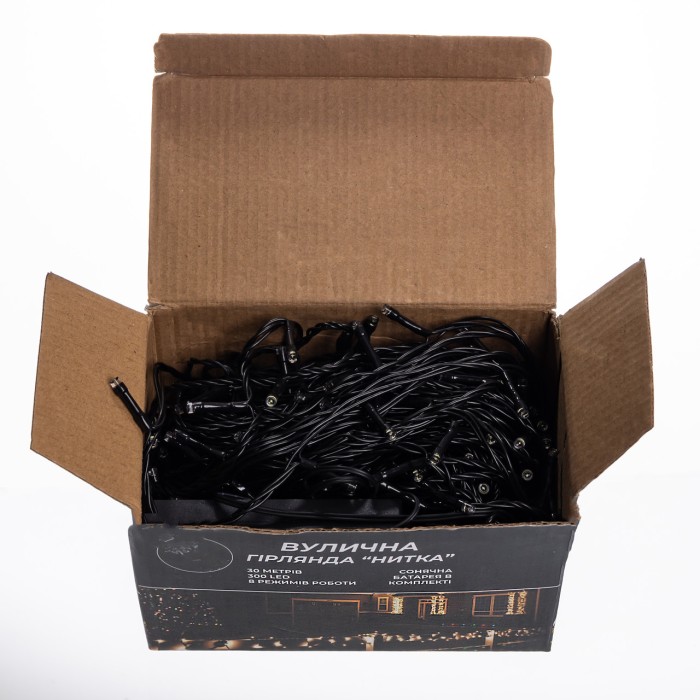 Новорічна гірлянда вулична 30 м 300 LED з сонячною батареєю чорний провід Білий SB300L30MBW (66511)