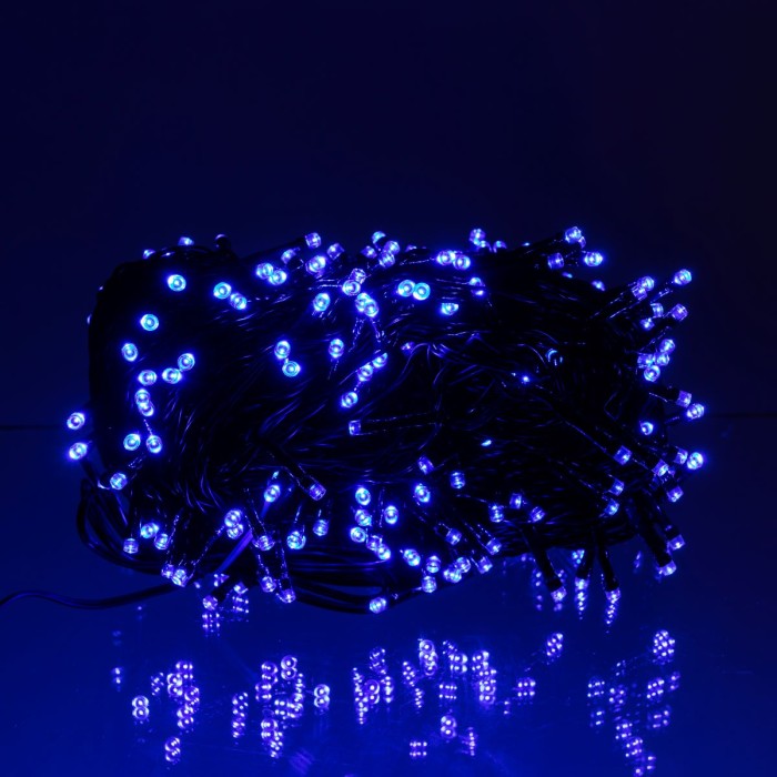Новорічна гірлянда вулична 30 м 300 LED з сонячною батареєю чорний провід Синій SB300L30MBBL (58248)