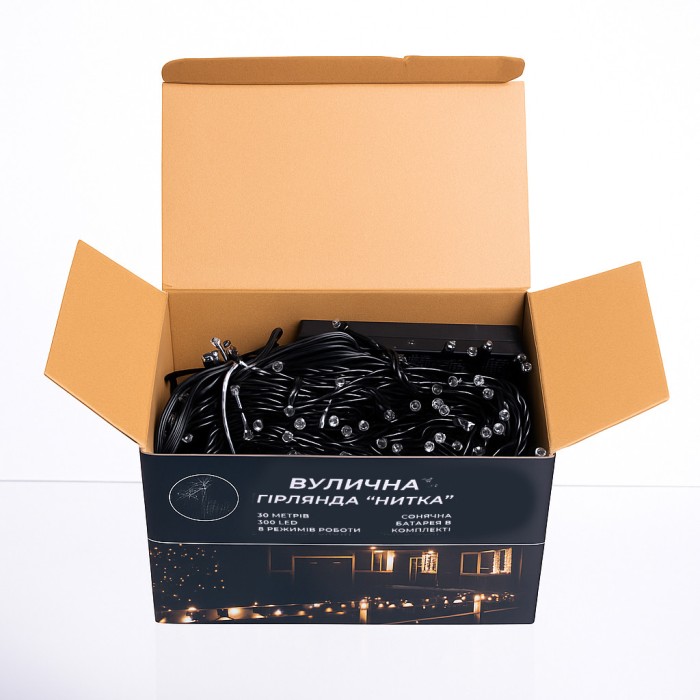 Новорічна гірлянда вулична 30 м 300 LED з сонячною батареєю чорний провід Синій SB300L30MBBL (58248)