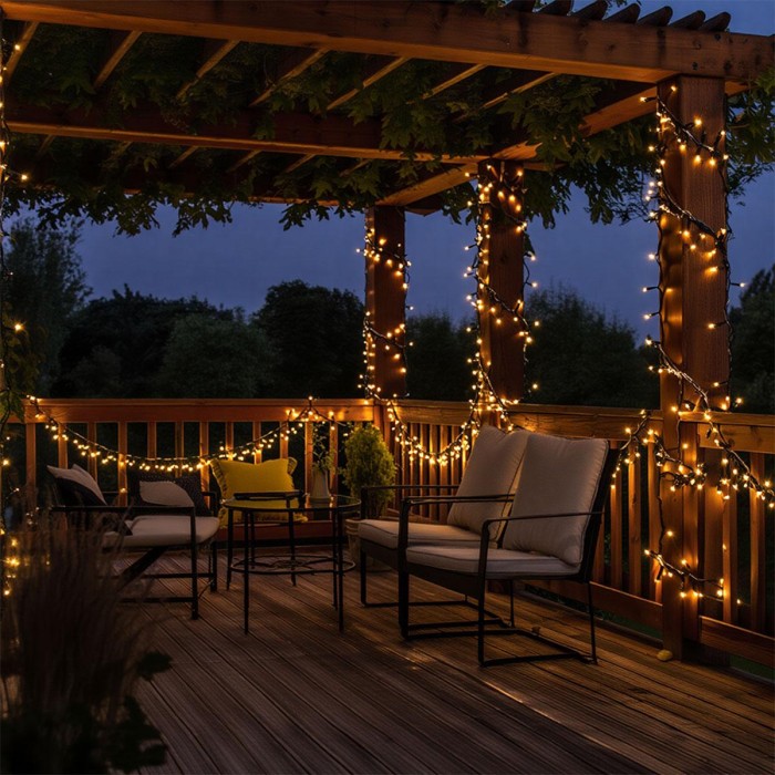 Новорічна гірлянда вулична 50 м 500 LED з сонячною батареєю чорний провід Жовтий SB500L50MBY (50807)