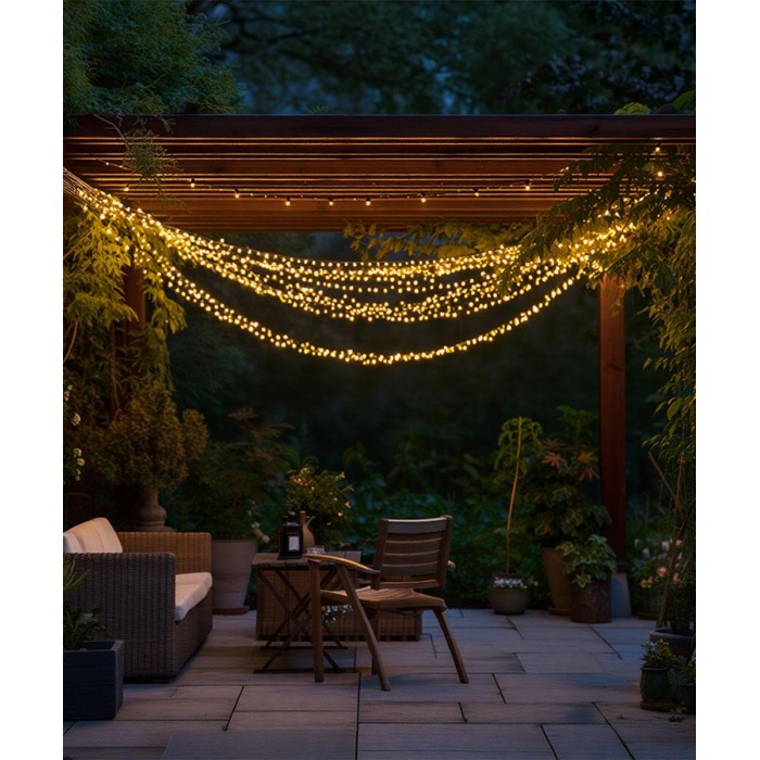 Новорічна гірлянда вулична 50 м 500 LED з сонячною батареєю чорний провід Жовтий SB500L50MBY (50807)