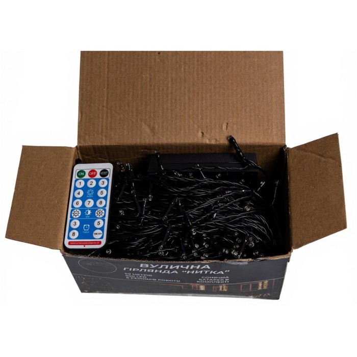 Новорічна гірлянда вулична 50 м 500 LED з сонячною батареєю чорний провід Білий SB500L50MBW (83397)