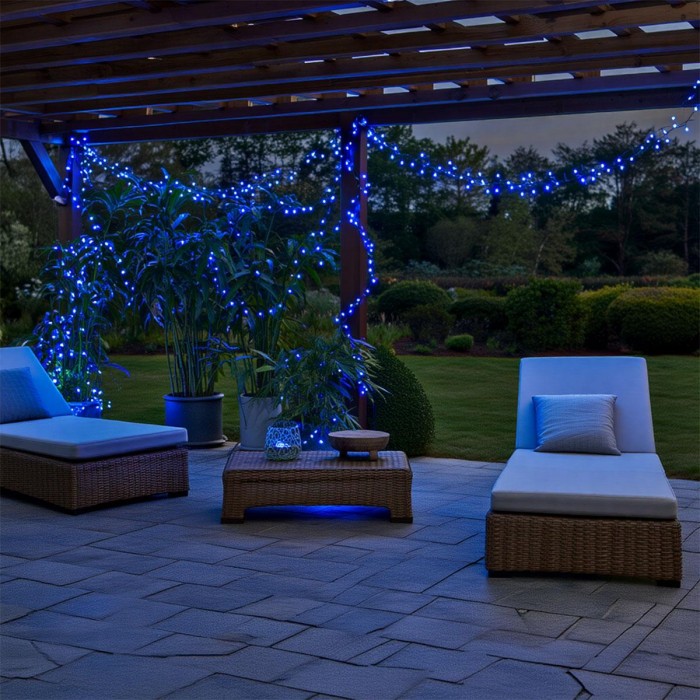 Новорічна гірлянда вулична 50 м 500 LED з сонячною батареєю чорний провід Синій SB500L50MBBL (81482)